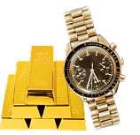 金と時計の写真